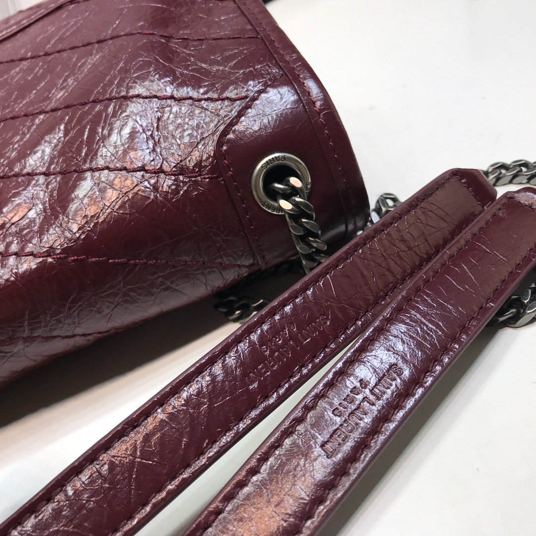 Yves Saint Laurent Niki Baby Chain Bag In Crinkled Burgundy