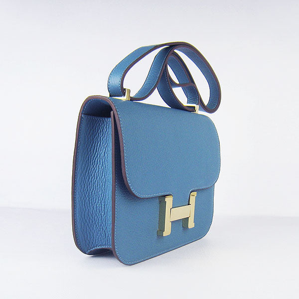 Luxury Hermes Constance Cowskin Leather Bag blue golden