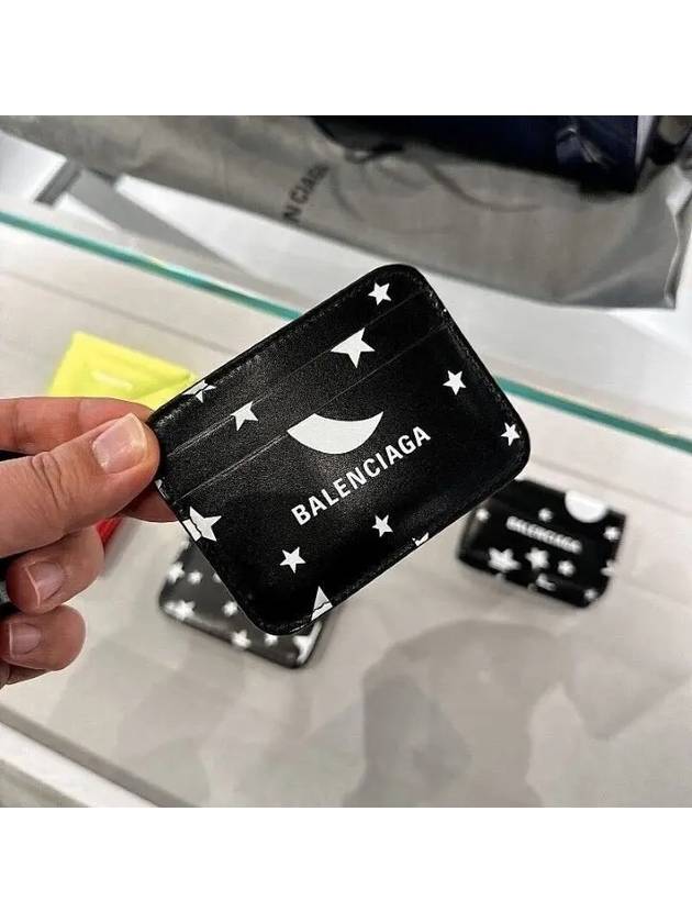 Luxury Balenciaga Trending 2026 Logo Star Print Leather Card Wallet Black