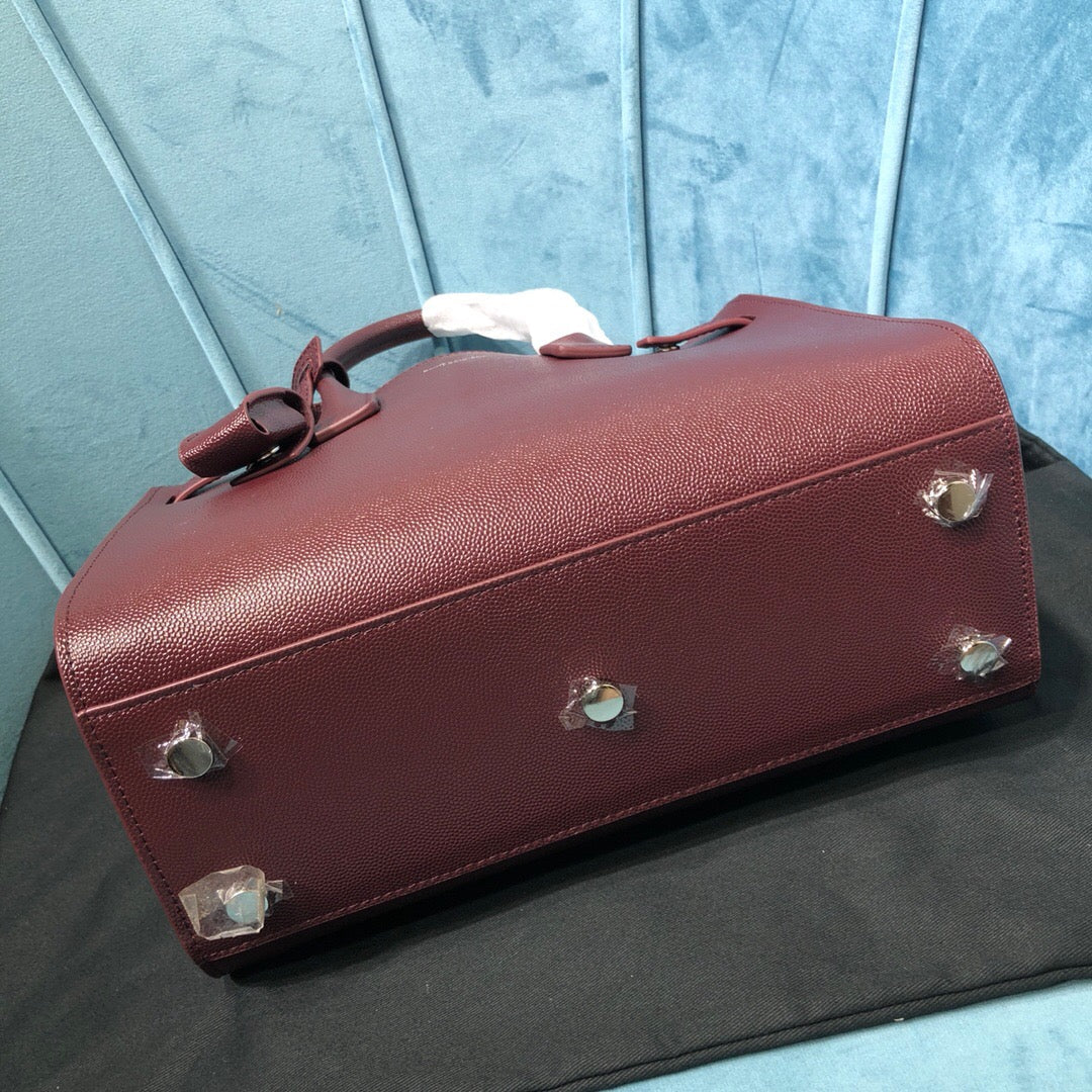 Yves Saint Laurent Sac De Jour Baby In Shiny Burgundy Luxury Handbag
