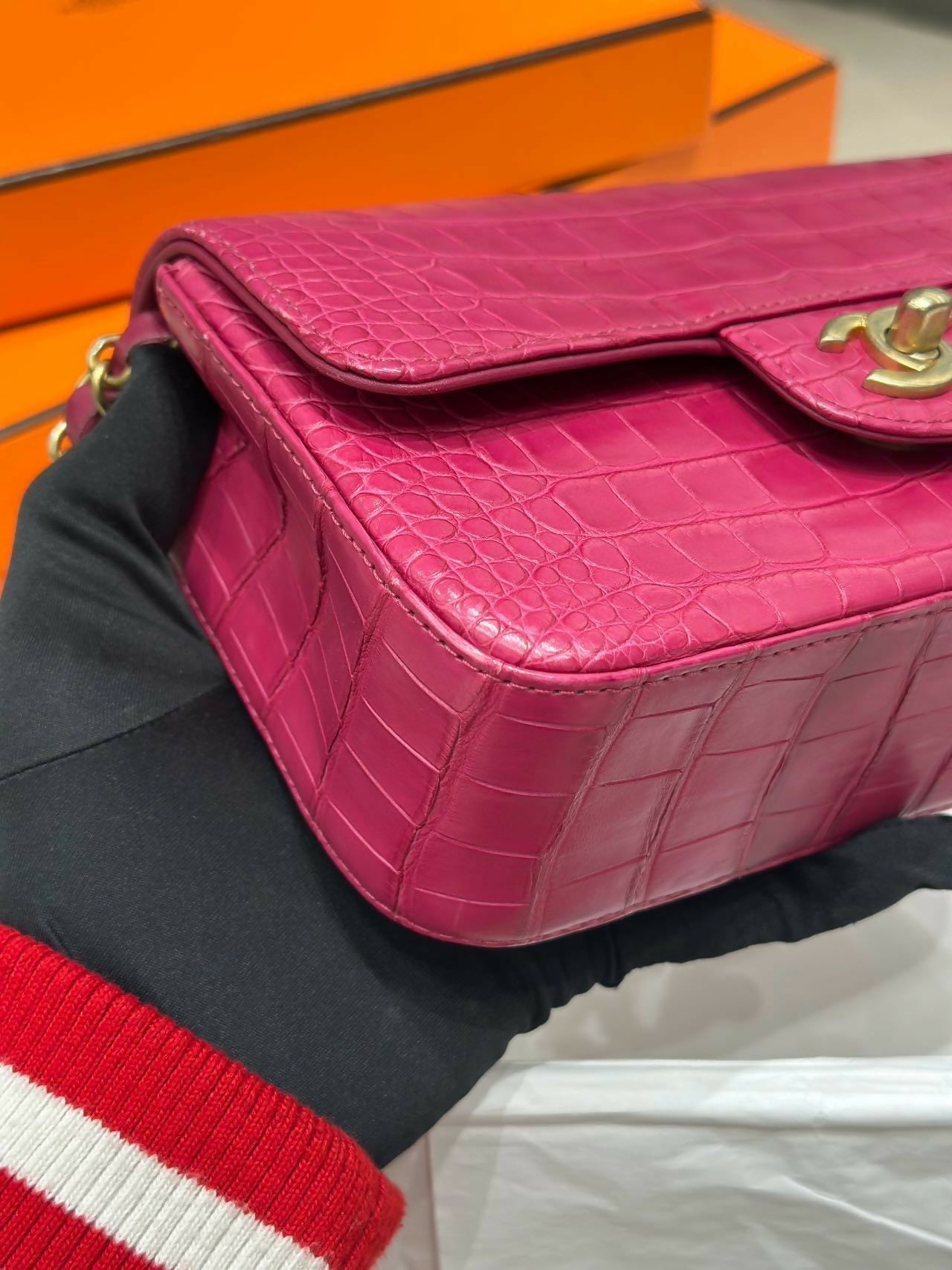 Chanel Pink Matte Alligator Big Mini Flap Bag