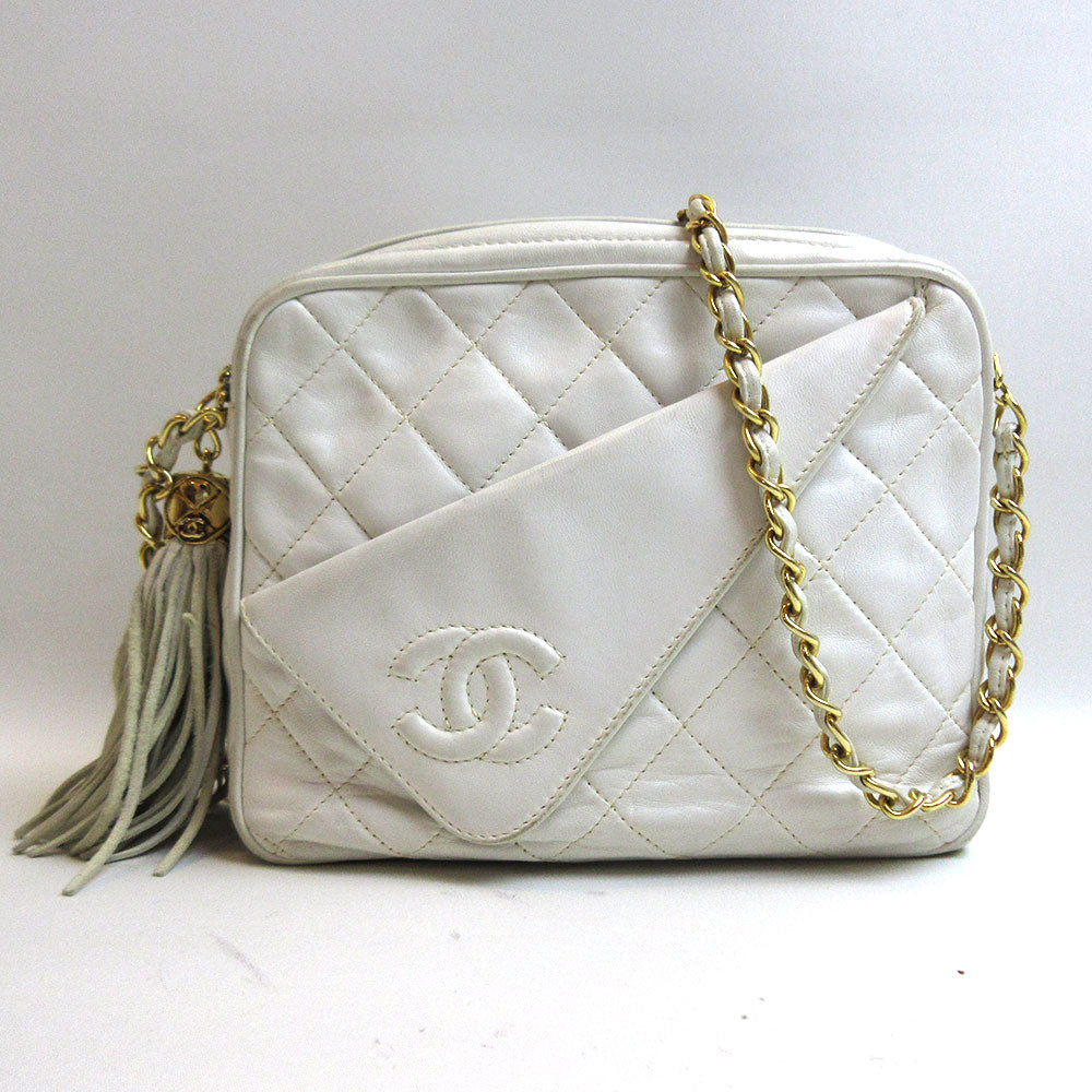 Chanel Lambskin Chain Shoulder Bag White Gold Hardware Classic Flap