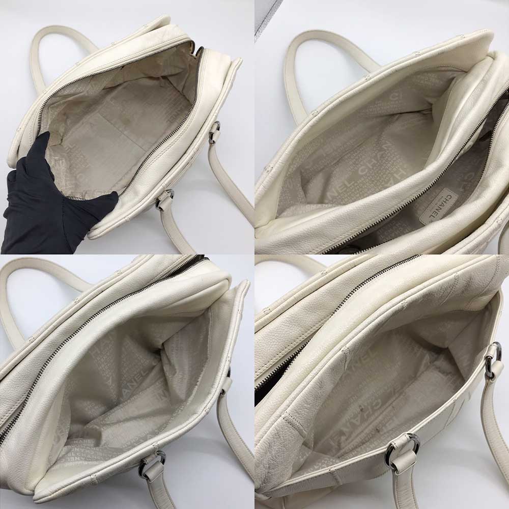 Chanel Leather Boston Bag White Chocolate Bar Classic Flap