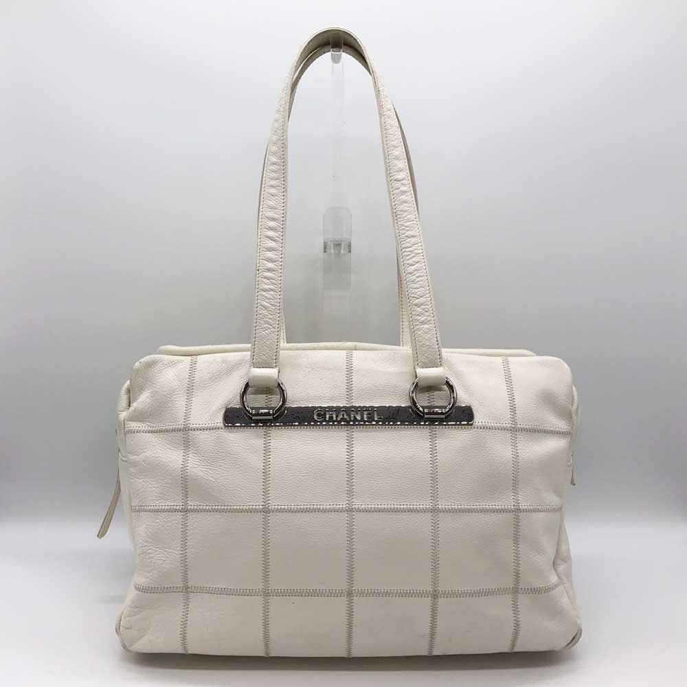 Chanel Leather Boston Bag White Chocolate Bar Classic Flap
