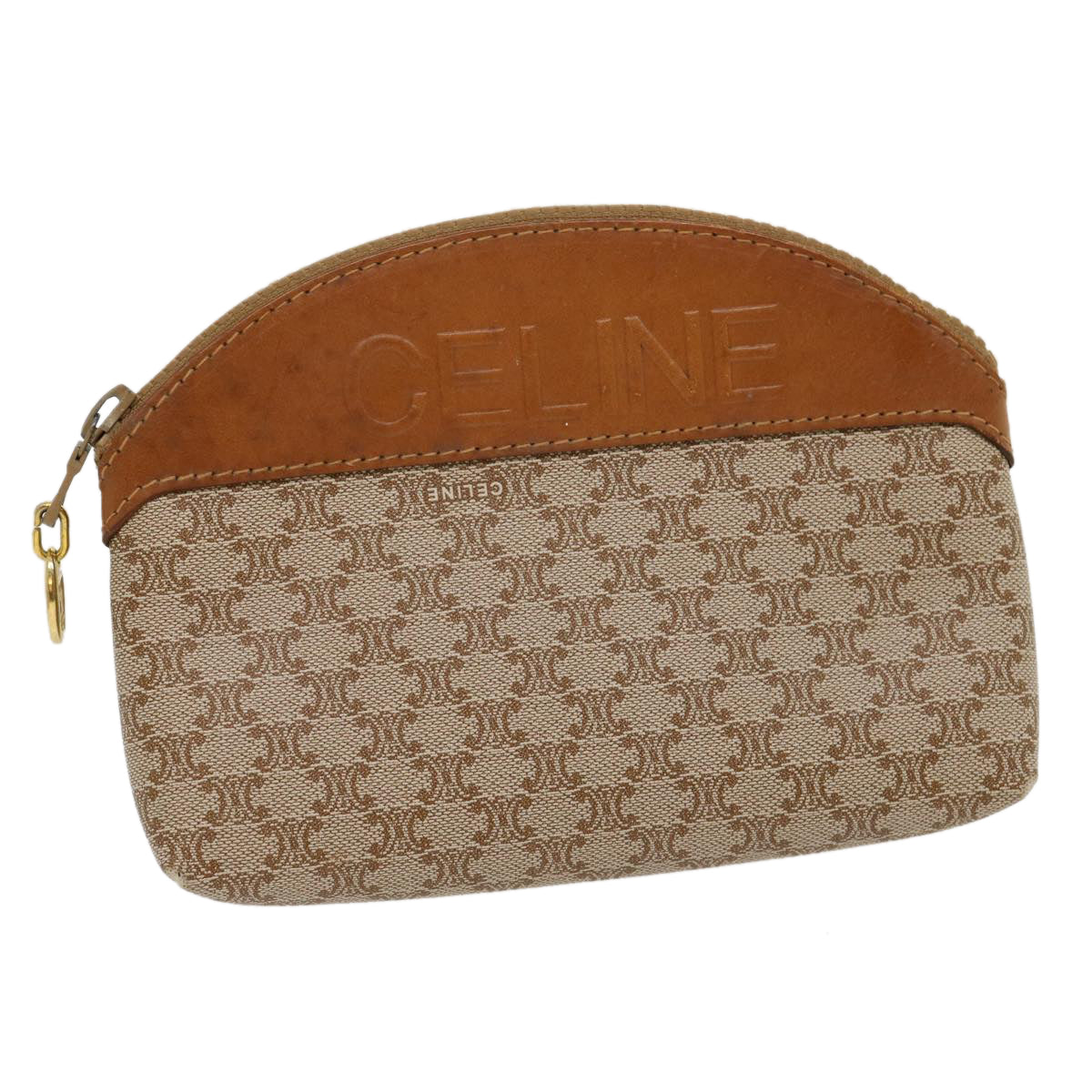 Luxury CELINE Macadam Canvas Pouch PVC Leather Beige 30369