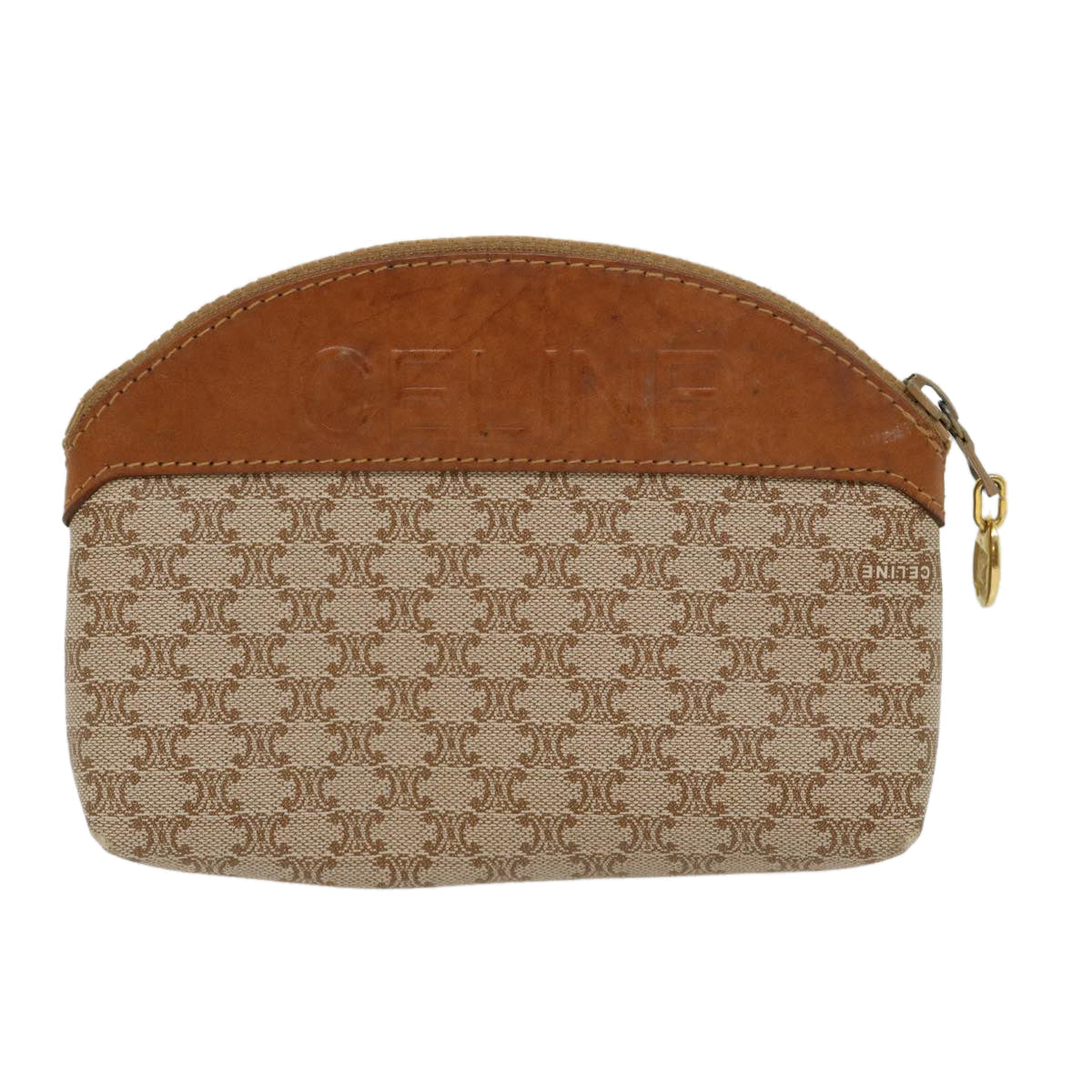 Luxury CELINE Macadam Canvas Pouch PVC Leather Beige 30369