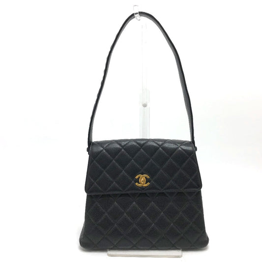 CHANEL Shoulder Bag Caviar skin black COCO Mark Matrasse CC