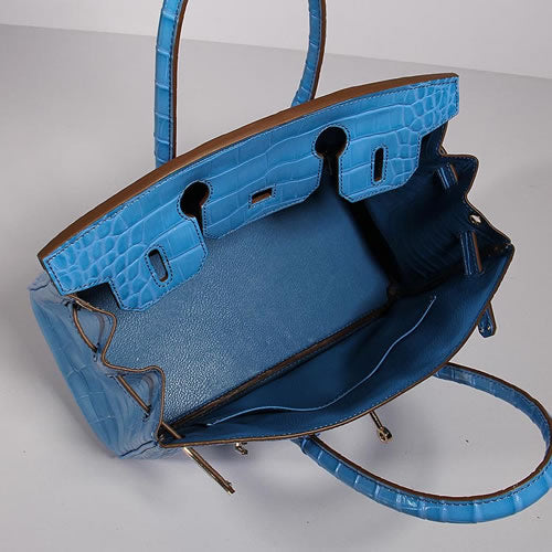 Luxury Hermes Birkin 30cm Crocodile Leather Bag With Strap Blue Gold