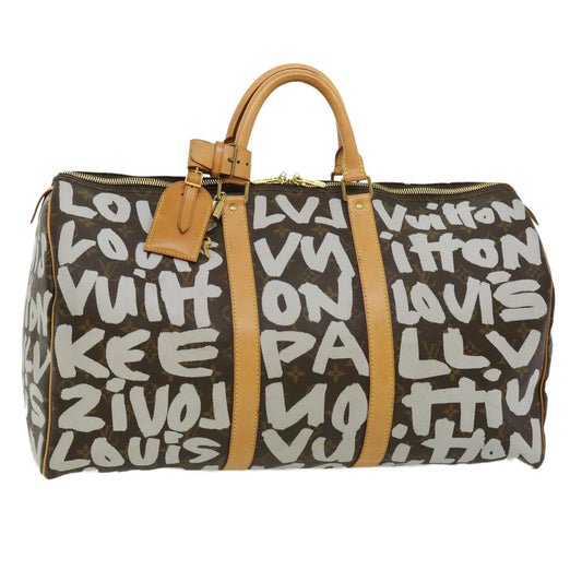 LOUIS VUITTON Monogram Graffiti Keepall 50 Boston Bag White M92197 Auth 30516A