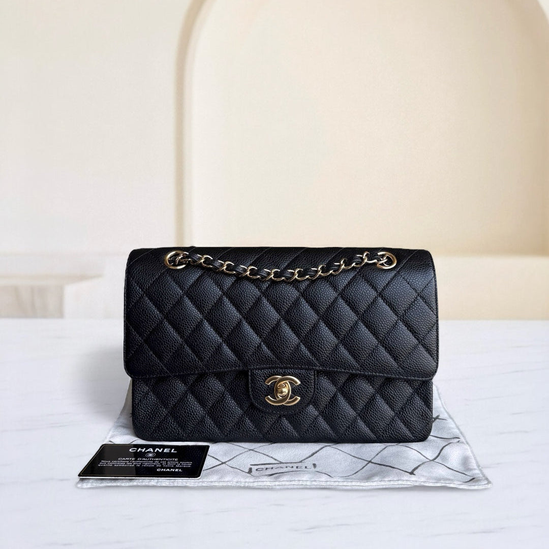 Chanel Classic Flap Medium - Caviar 25CM Quilted Black Gold Hardware Series 21