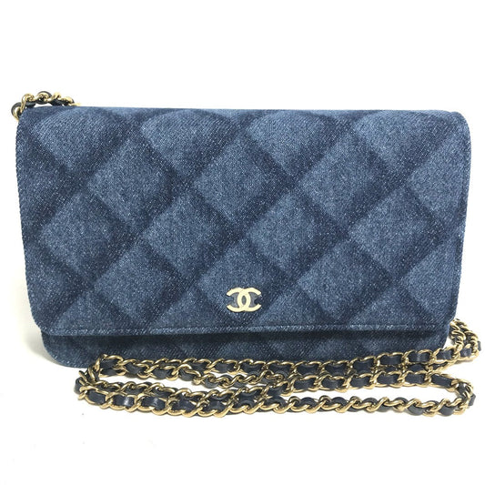 CHANEL Shoulder Bag AP0250 denim blue Long Wallet Purse Chain Bag Matrasse Women