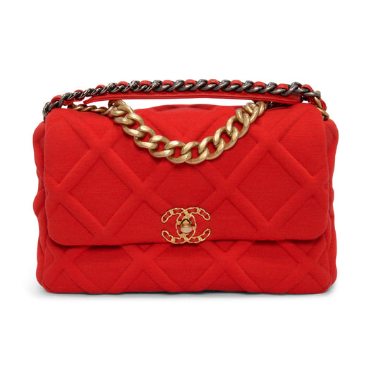Chanel Red Quilted Jersey Large Chanel 19 Bag