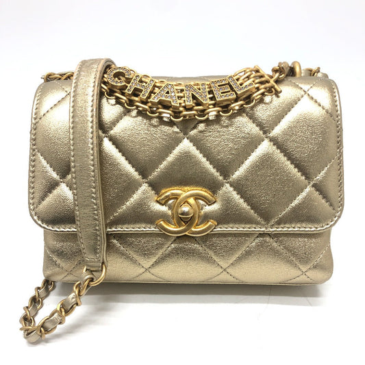CHANEL Shoulder Bag AS3240 lambskin gold Matelasse COCO Mark Rhinestone
