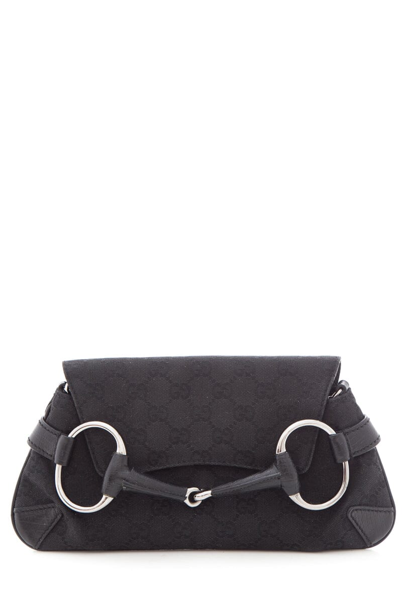 Gucci Horsebit Black Canvas Monogram Handbag