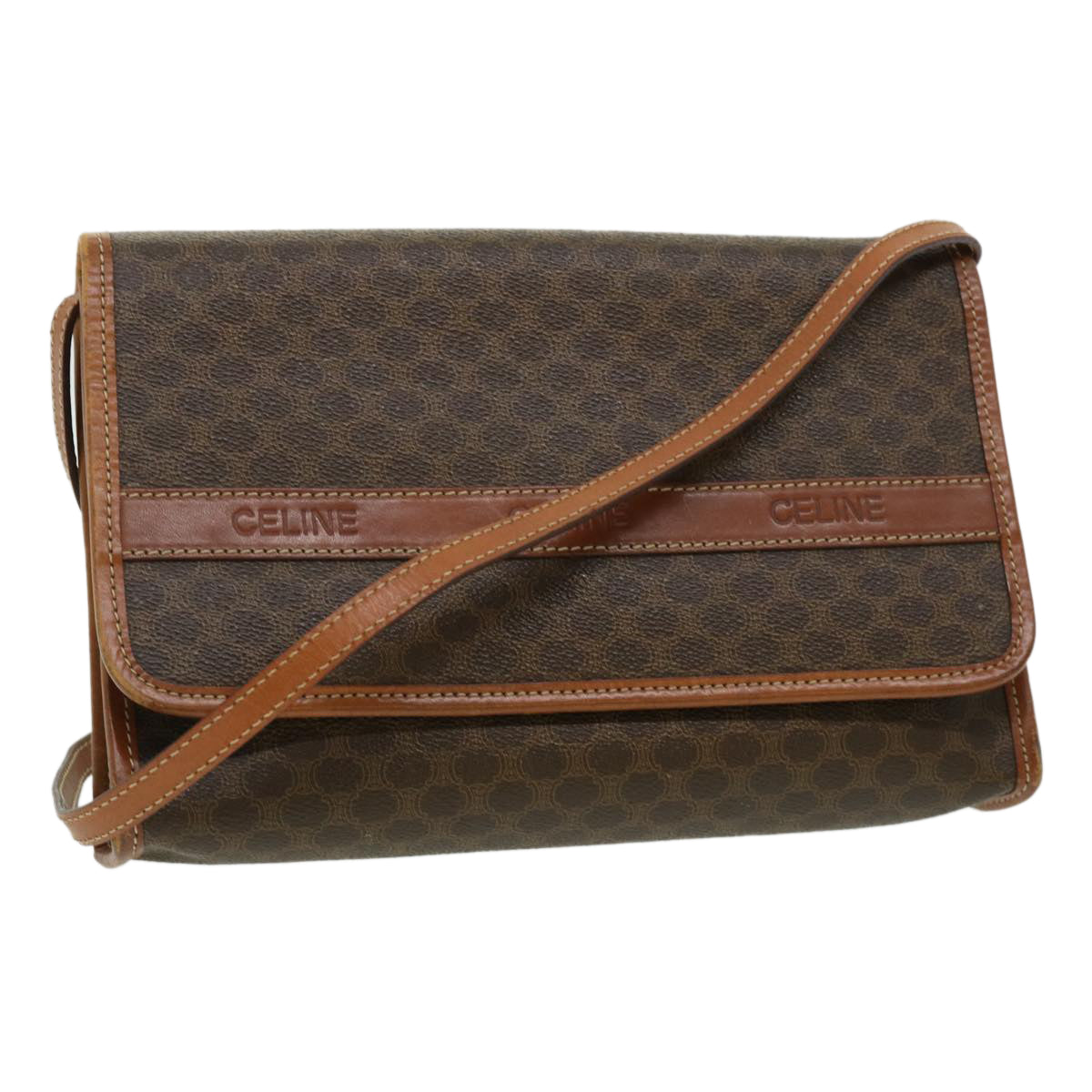 Luxury CELINE Macadam Canvas Shoulder Bag PVC Leather Brown 31513