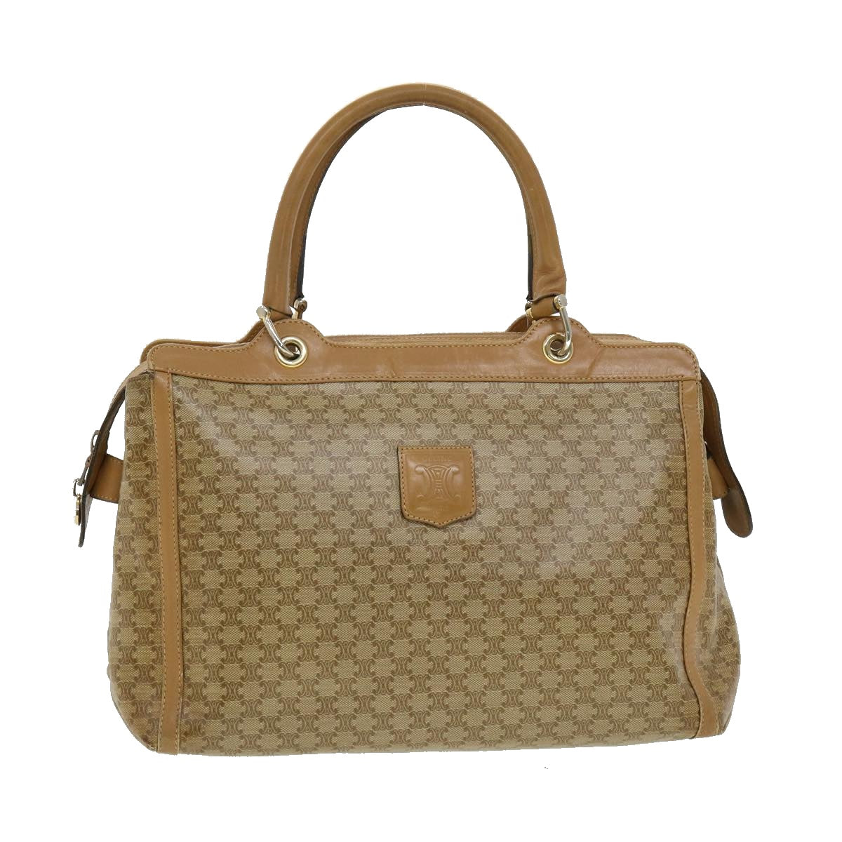 Luxury CELINE Macadam Canvas Hand Bag PVC Leather Beige 31582