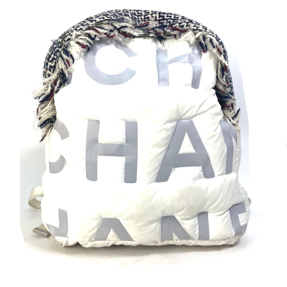 CHANEL Backpack A91933 Nylon Tweed white fringed bag Doudone