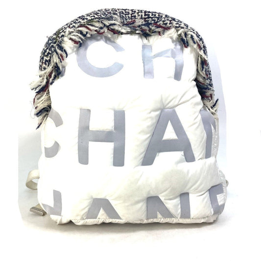 CHANEL Backpack A91933 Nylon Tweed white fringed bag Doudone