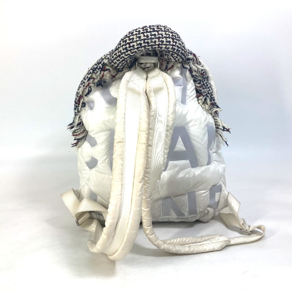 CHANEL Backpack A91933 Nylon Tweed white fringed bag Doudone