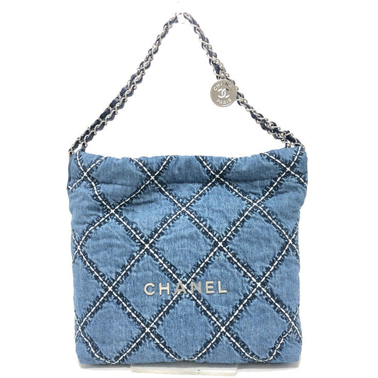 CHANEL Shoulder Bag AS3260 denim blue Chanel 22 Matelasse with medal charm