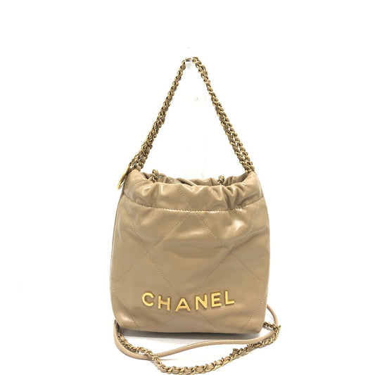 CHANEL Shoulder Bag AS3980 leather beige COCO Mark CHANEL22 Mini 2WAY