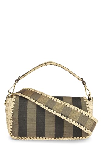 Fendi, Brown Pequin Canvas Convertible Baguette Medium, Multi