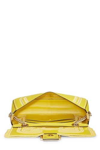 Fendi, Yellow Leather Embroidered Baguette Chain Medium, Yellow