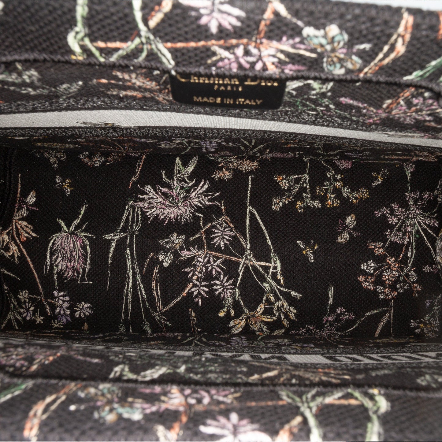 Black Dior Medium Embroidered Canvas Herbarium Book Tote