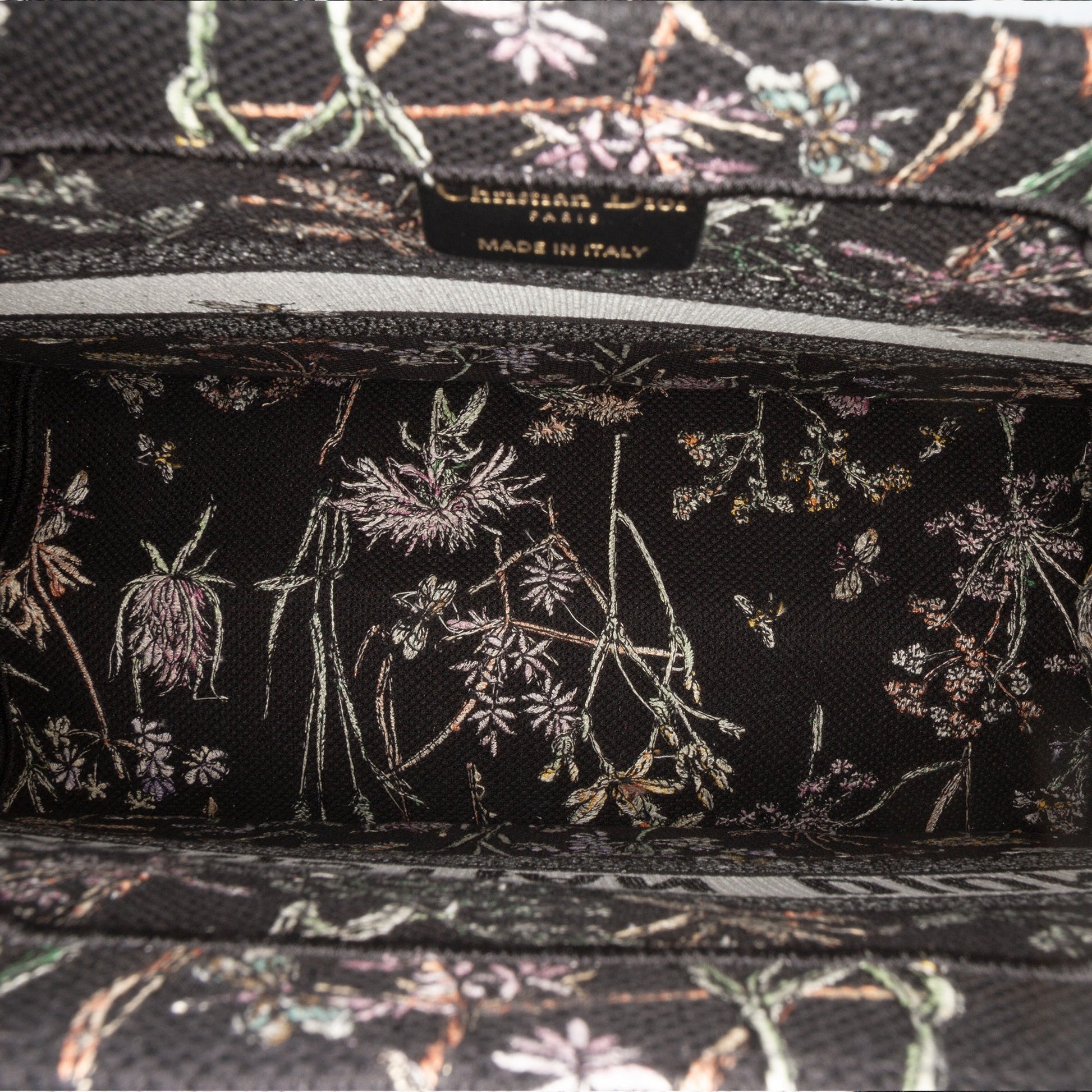 Black Dior Medium Embroidered Canvas Herbarium Book Tote