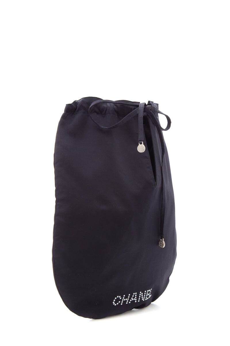 Chanel Black Satin Pearl Stud Detail Handbag