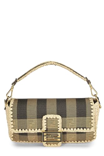 Fendi, Brown Pequin Canvas Convertible Baguette Medium, Multi