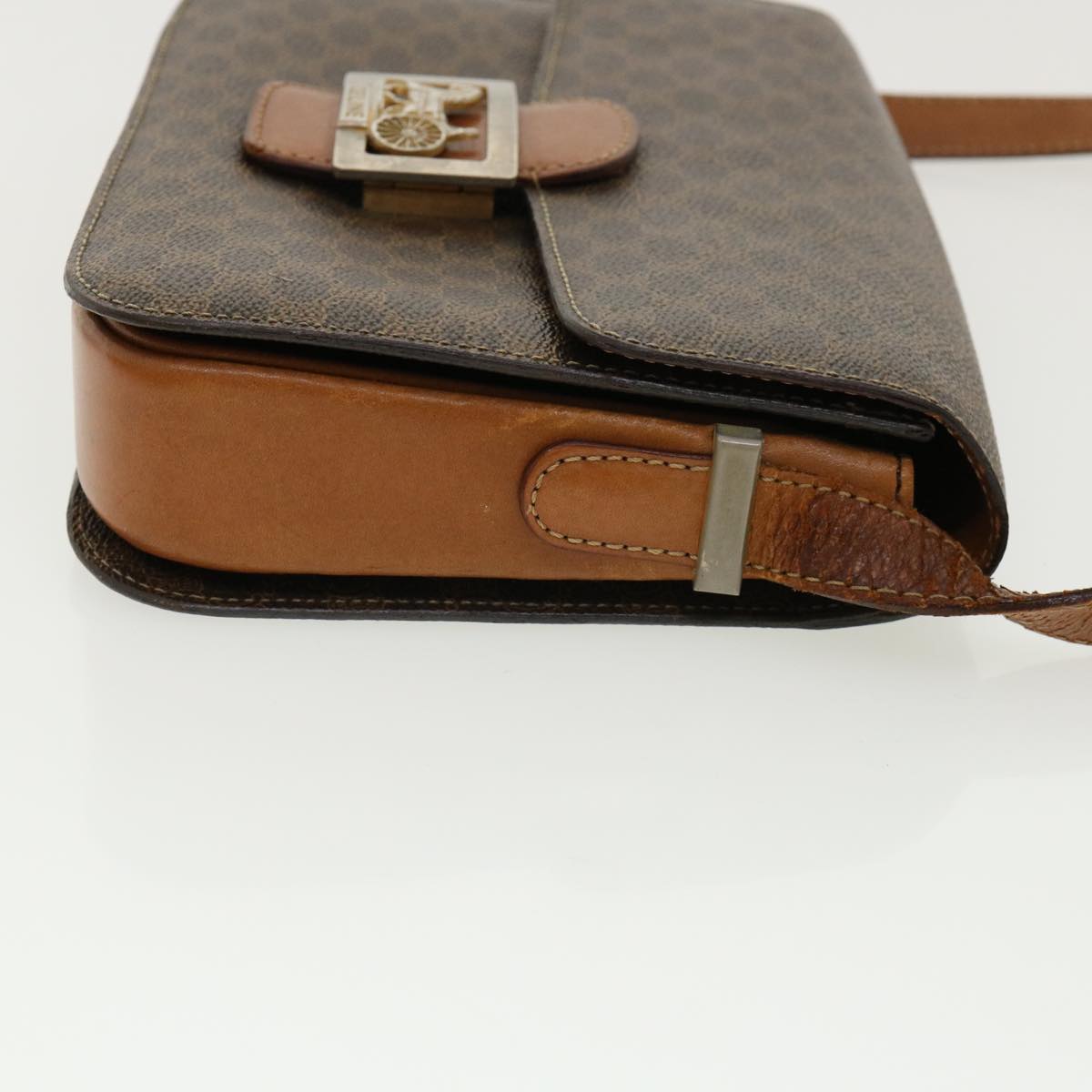 Luxury CELINE Macadam Canvas Shoulder Bag PVC Leather Brown 32152