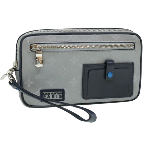 LOUIS VUITTON Monogram satellite Clutch Bag Silver M44171 LV Auth 32349A