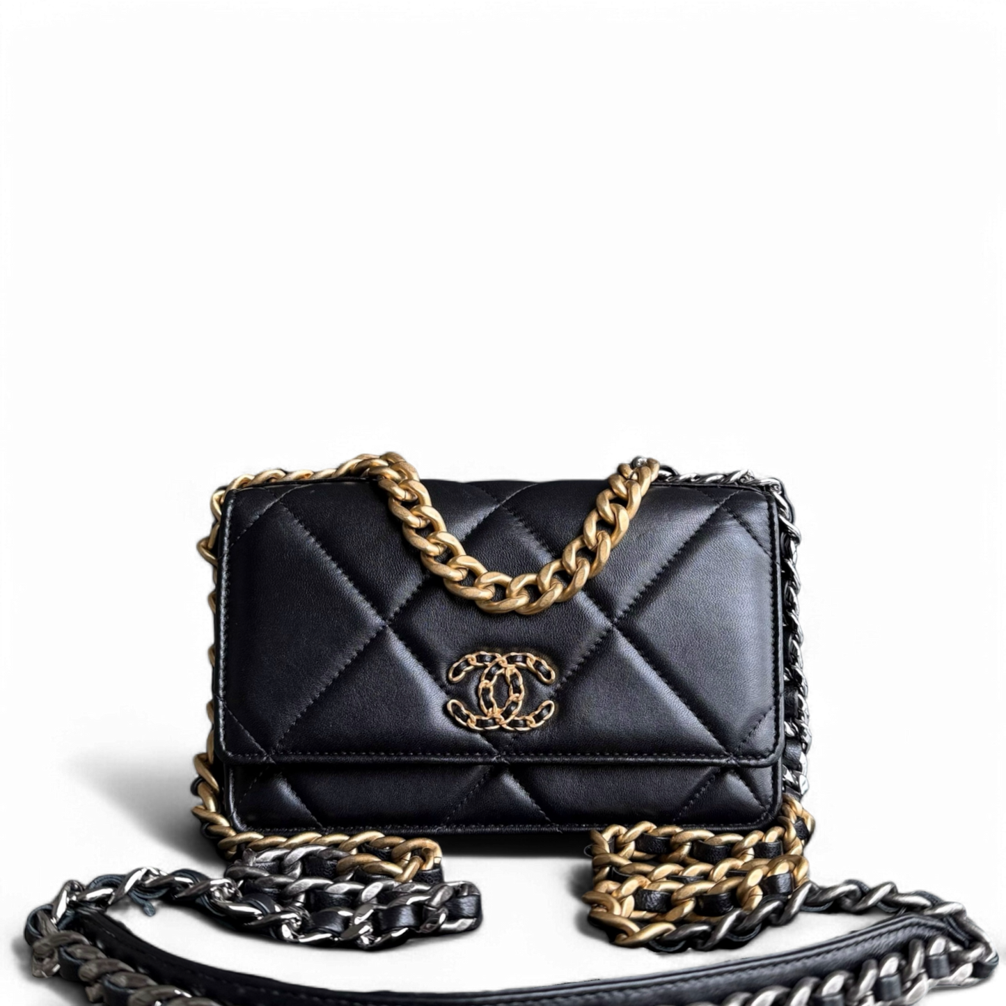 Chanel C19 WOC 19 Bag Wallet On Chain Quilted Lambskin Black Two Tone Gold Hardware Microchip