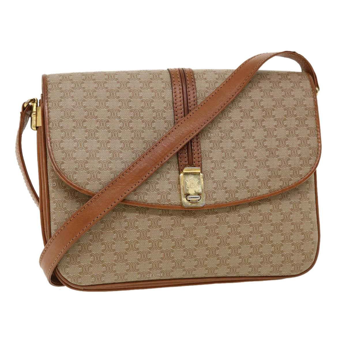 Luxury CELINE Macadam Canvas Shoulder Bag Beige 32455