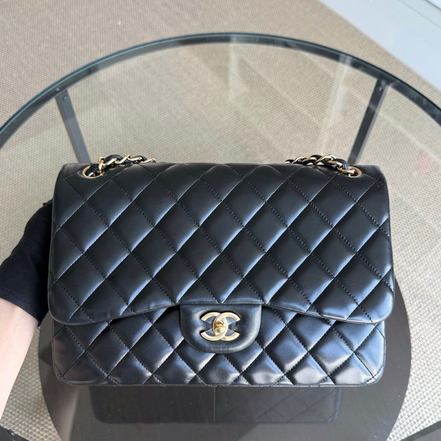 Chanel Classic Flap Jumbo - Double Flap 30CM Lambskin Quilted Black Gold Hardware Series 17