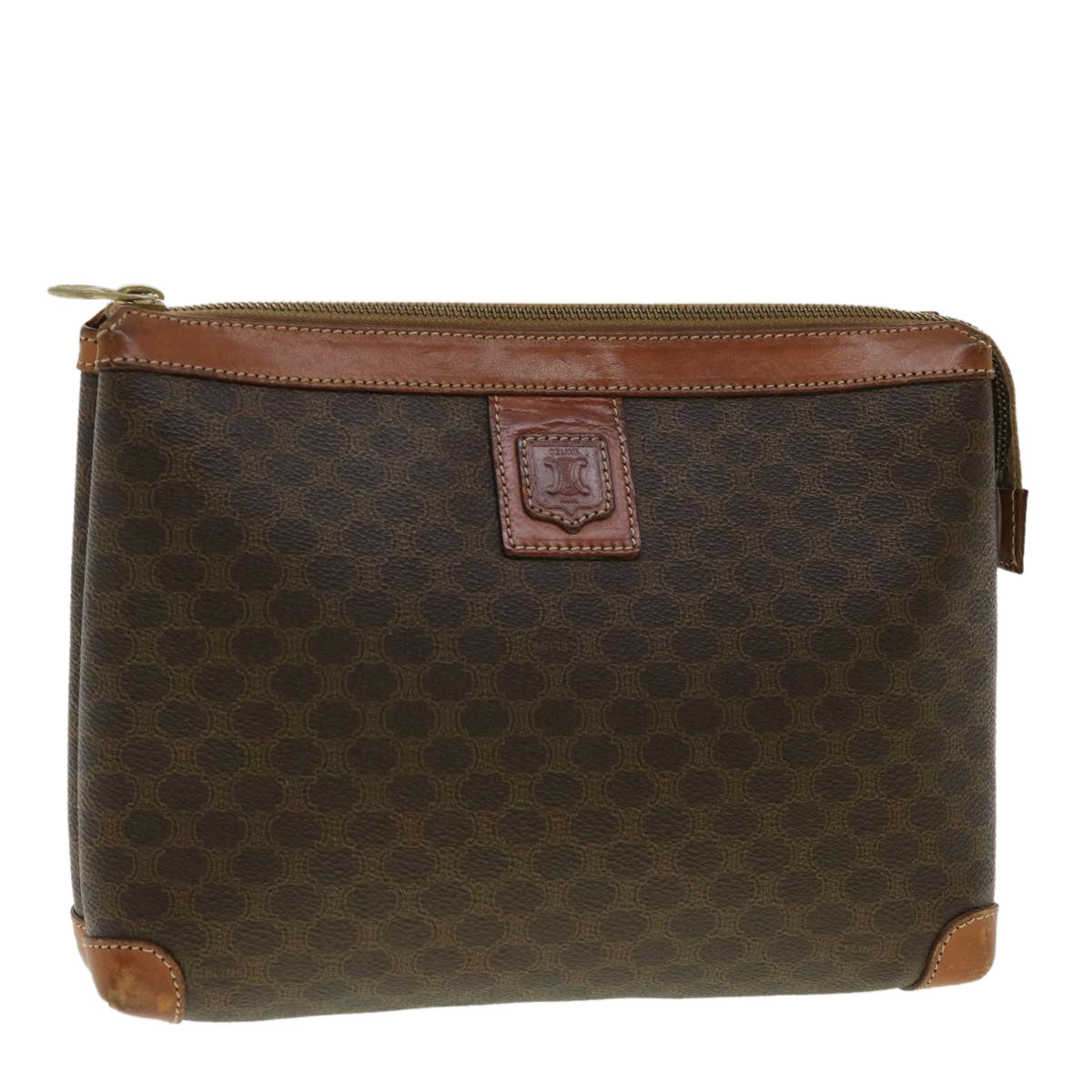 Luxury CELINE Macadam Canvas Pouch PVC Leather Brown 33273