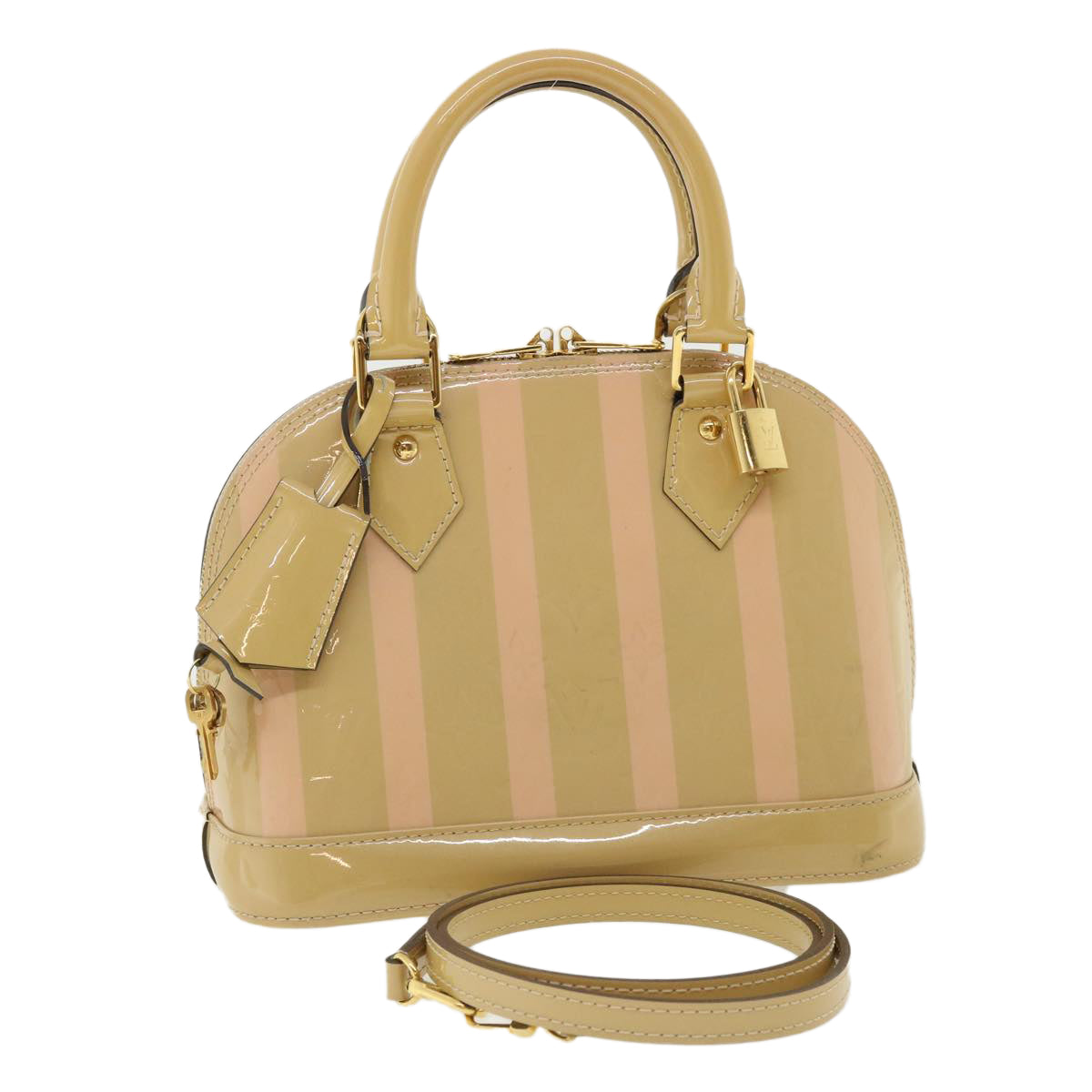 LOUIS VUITTON Monogram Vernis Rayure Alma BB Hand Bag Beige M90970 Auth 33326A