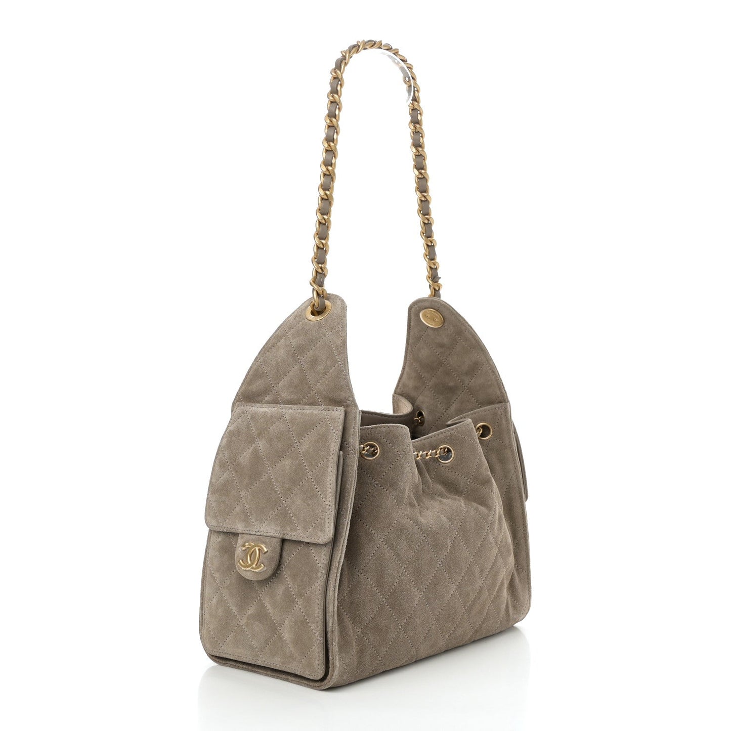 Suede Quilted Small Chanel 25 Handbag Dark Grey