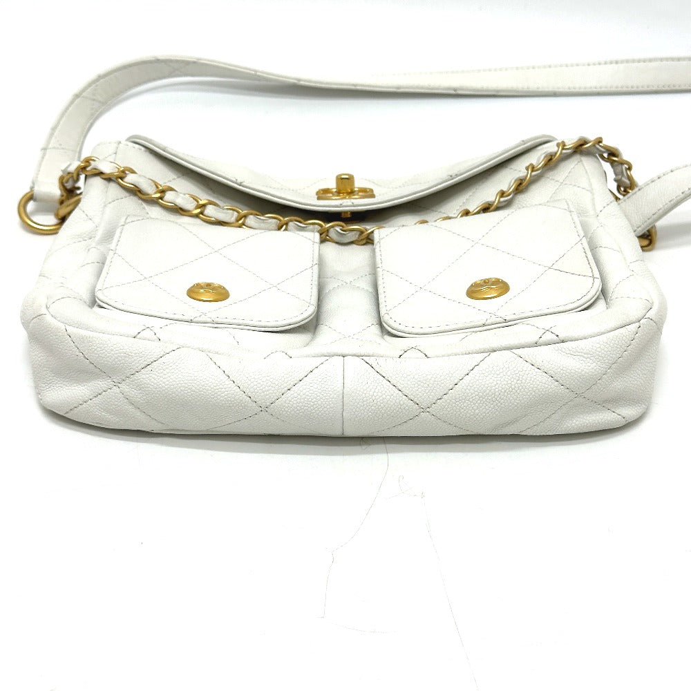 CHANEL Shoulder Bag AS5384B Caviar skin white Matrasse W pocket