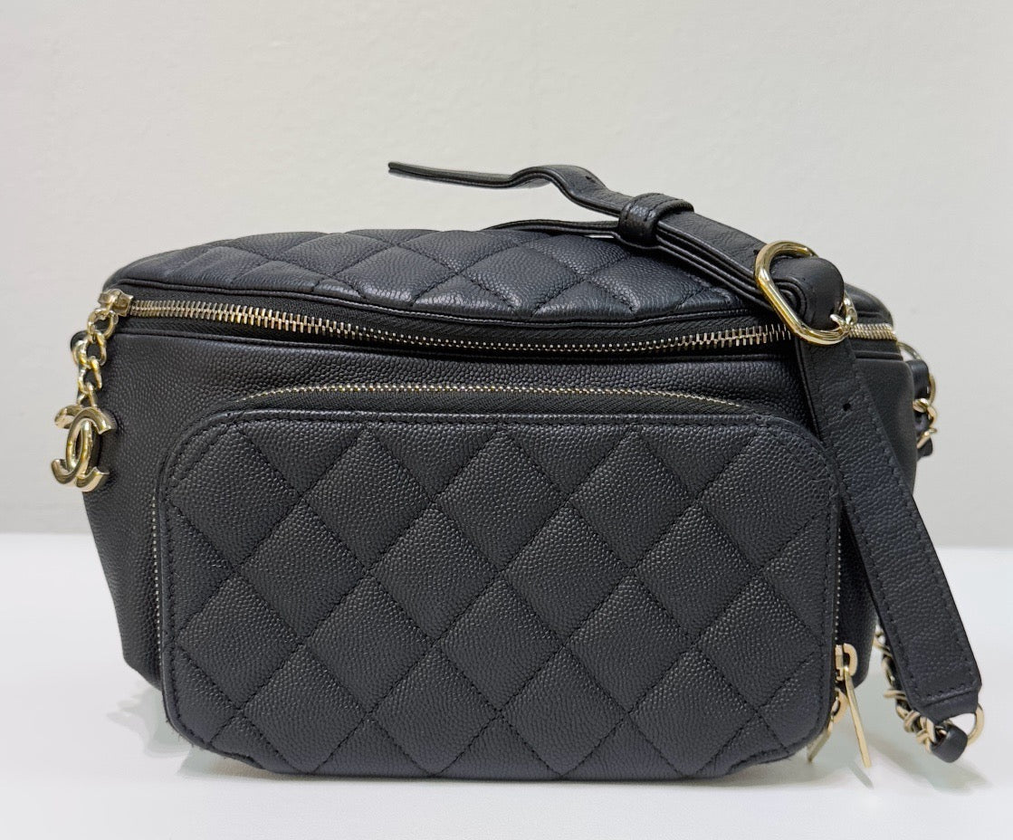 Chanel Black Quilted Caviar Leather Business Affinity Waist Belt Bag not have card