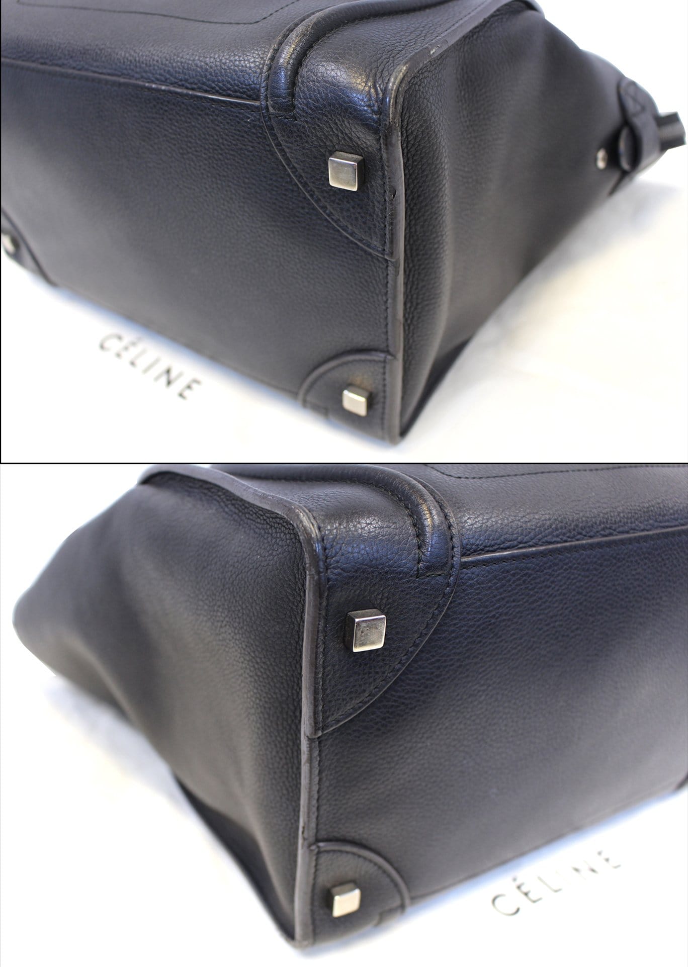 CELINE Black Leather Mini Luggage Tote Bag