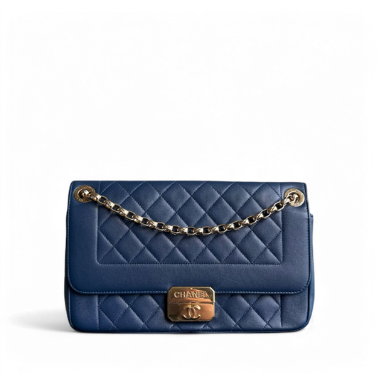 Chanel Chic With Me Medium - Lambskin Quilted 25CM Navy Blue Gold Hardware Series 18