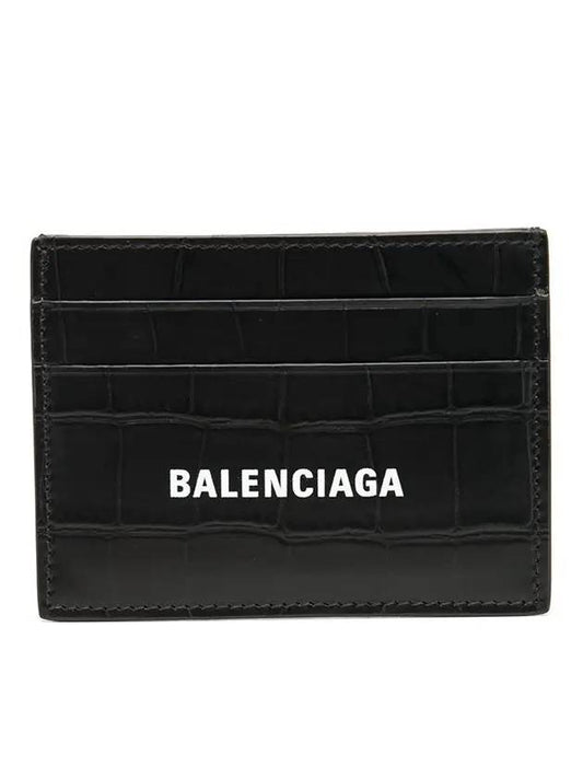 Luxury Balenciaga Trending 2026 Crocodile Logo Card Wallet Black