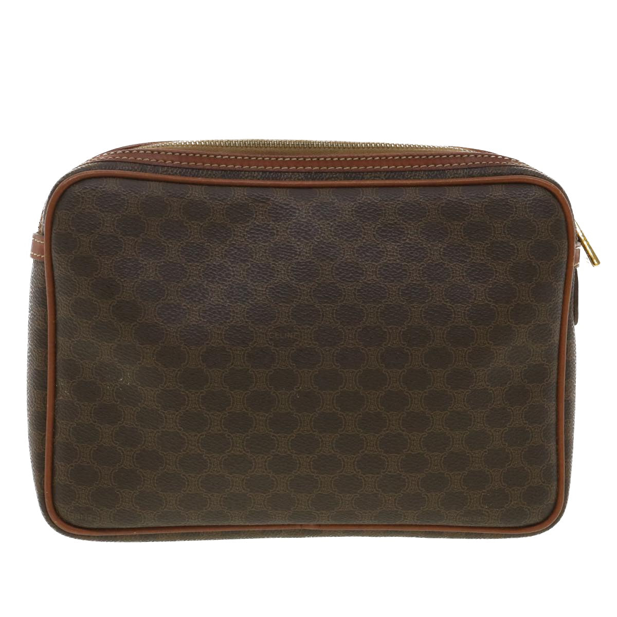 Luxury CELINE Macadam Canvas Clutch Bag PVC Leather Brown 34059