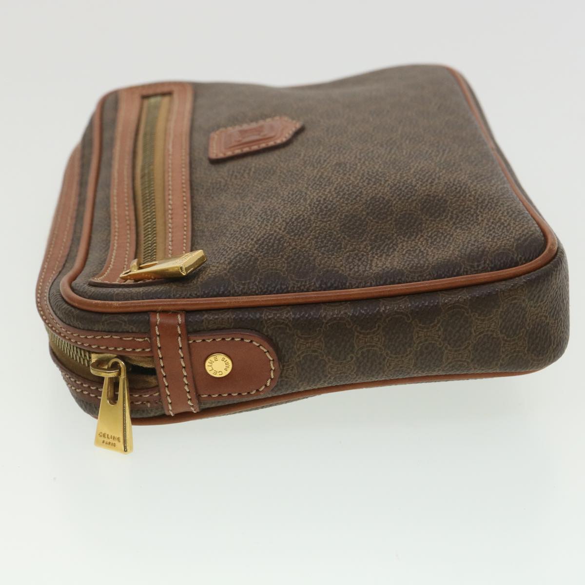 Luxury CELINE Macadam Canvas Clutch Bag PVC Leather Brown 34059