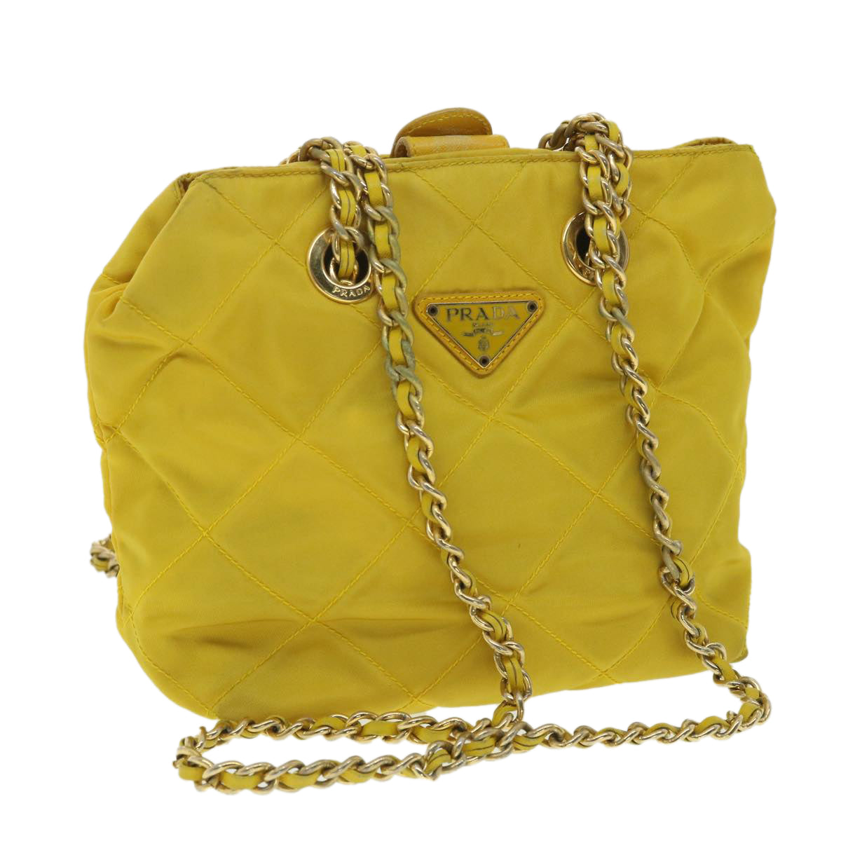 Prada Nylon Quilted Chain Shoulder Bag Yellow