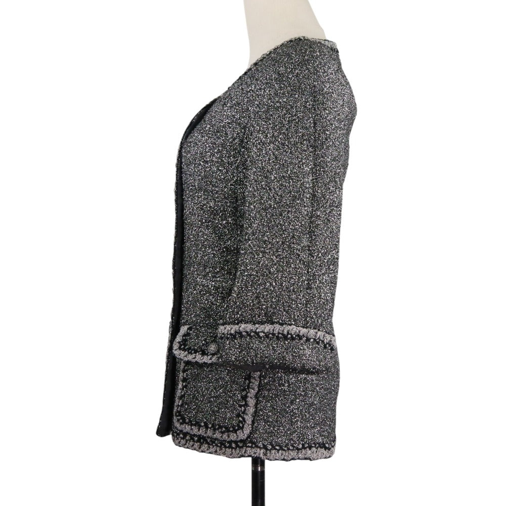 Chanel Coco Mark Button Lame Tweed Collarless Jacket Handbag
