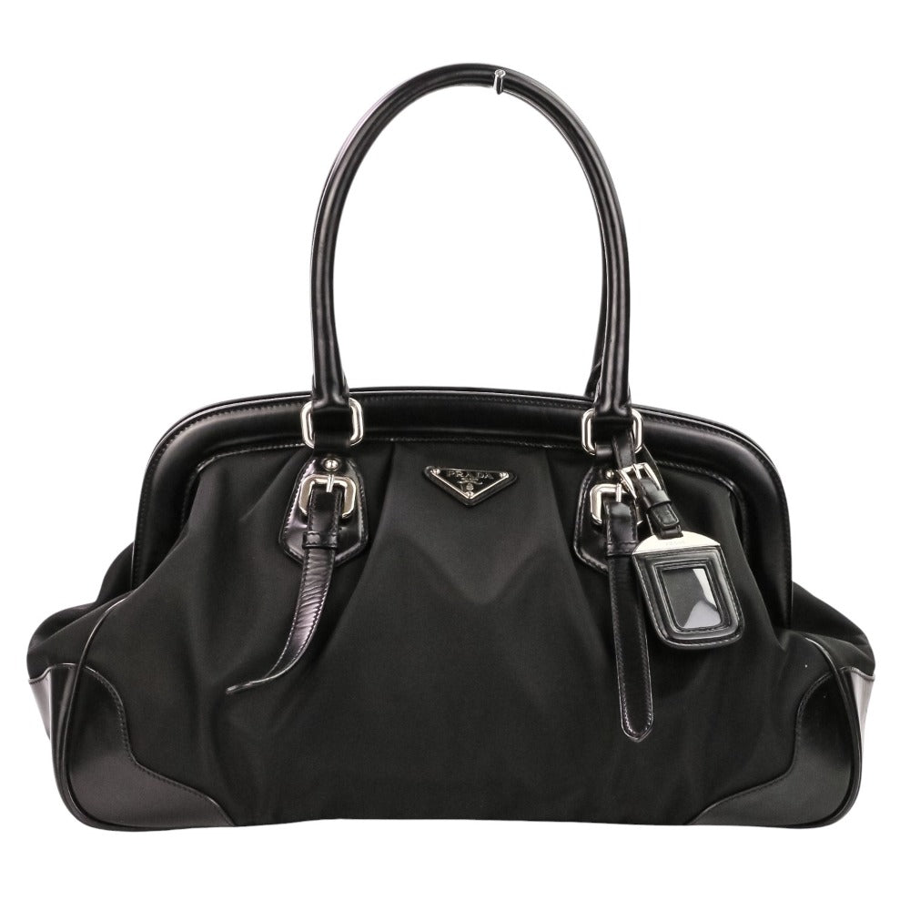 Prada Triangle Logo Plate Tessuto Nylon Leather Handbag