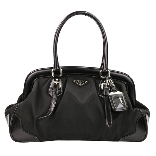 Prada Triangle Logo Plate Tessuto Nylon Leather Handbag
